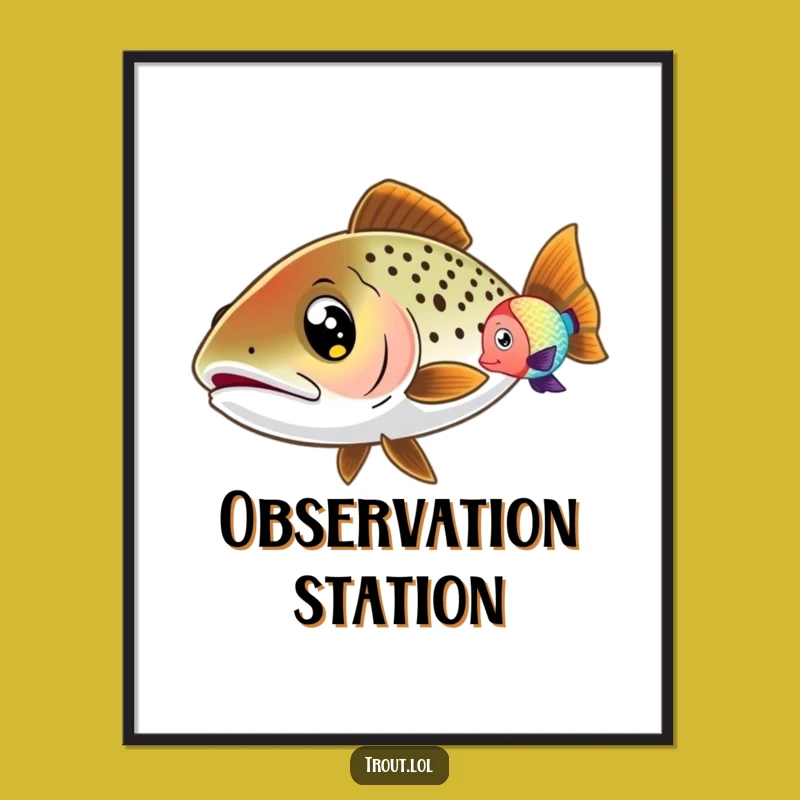 Funny Wide-Eyed Trout Poster: Aquatic Wall Art for a Hilariously Curious Atmosphere