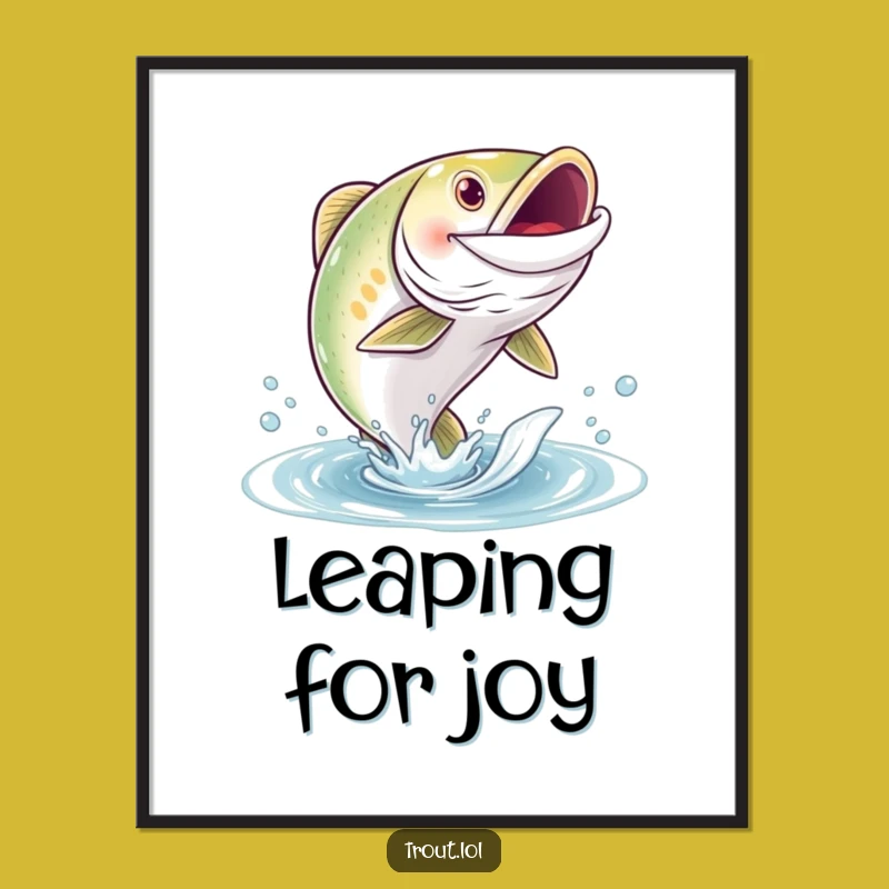 Funny Grinning Trout Poster - Aquatic Wall Art, Adorable Funny Gift
