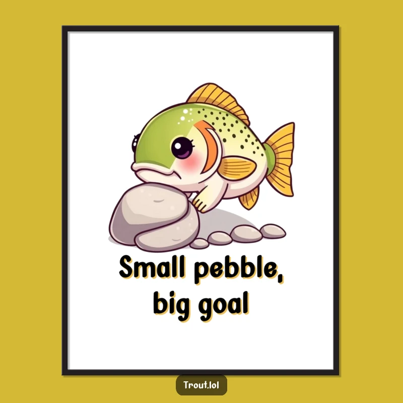 Funny Kawaii Trout Poster: Determined Pebble Art, Perfect Aquatic Decor