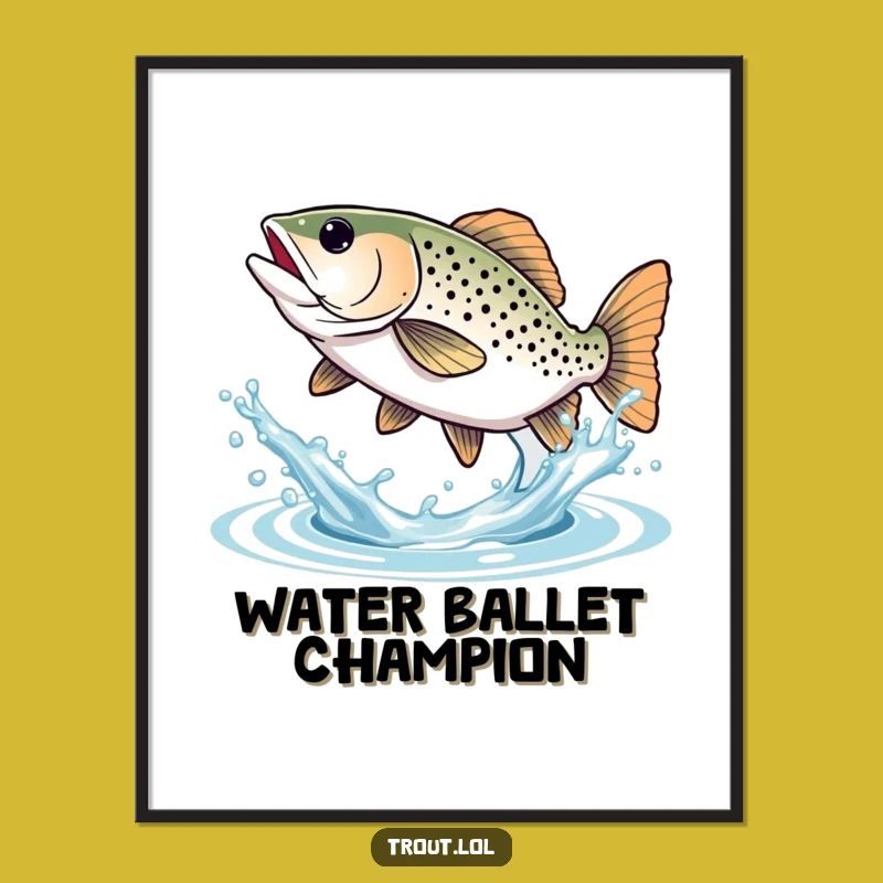 Vibrant Funny Trout Splash Poster: Delightful Fish Art Print, Perfect Funny Gift