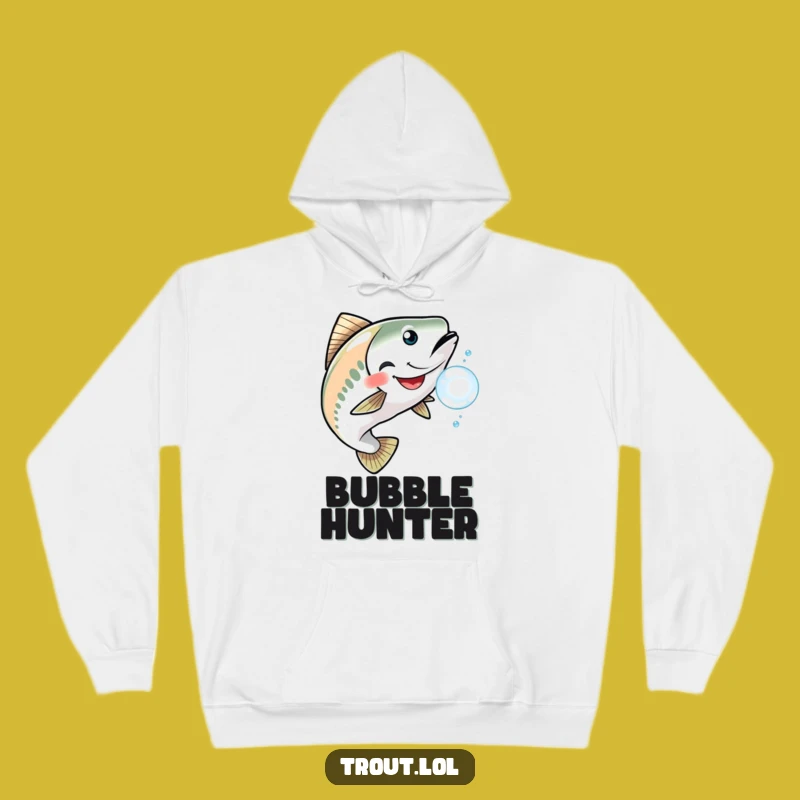 Funny Grinning Trout Hoodie: Chasing Bubble Fun - Cozy & Playful