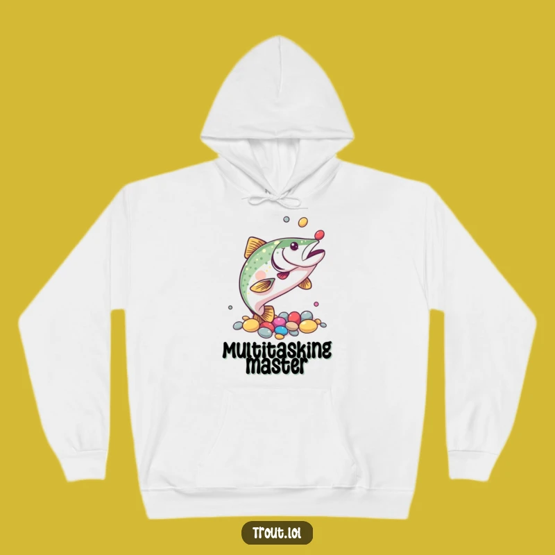 Cozy Funny Trout Juggling Hoodie: Stay Warm with Humorous Talent