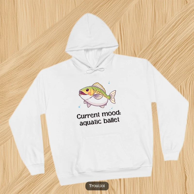 Funny hoodie featuring a jubilant trout performing a delightful twirl beneath the waves, embodying aquatic fun and comfort, a superb gift.