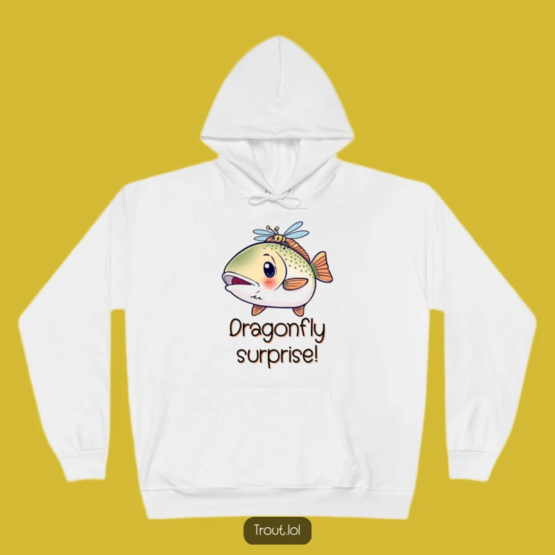 Funny Surprised Trout Hoodie: Shocked Fish & Dragonfly, Cozy Gift