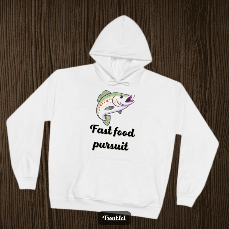 Funny hoodie designed with an energetic trout chasing a minnow, perfect for comfort and expressing a playful, adventurous personality.