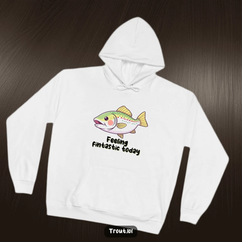 Funny Hoodie featuring a happy trout gracefully gliding through water, fins outstretched in a display of pure, unadulterated joy.