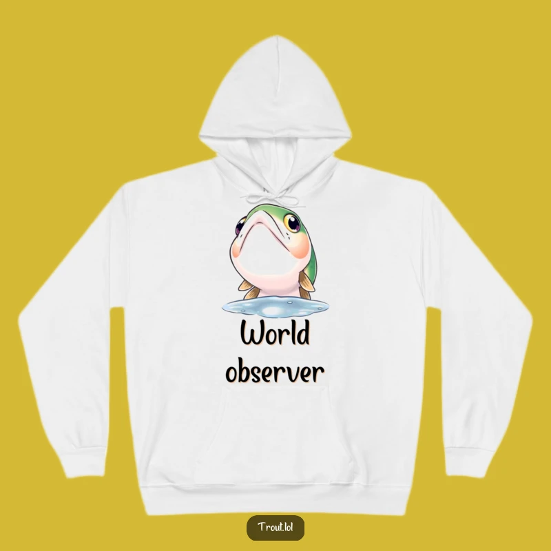 Funny Curious Trout Hoodie: Wide Eyes Gazing Upward - Cozy & Thoughtful