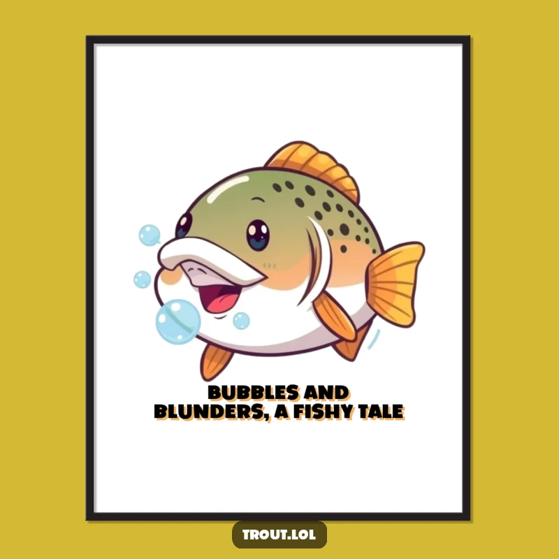 Free Printable Wall Art: Goofy Bubble Trout, Downloadable Quirky Underwater Decor