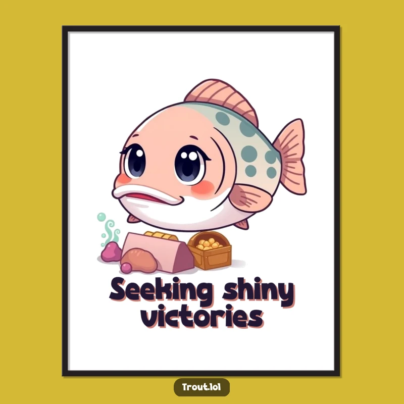 Free Printable Wall Art: Curious Kawaii Trout & Treasure - Funny Downloadable Decor