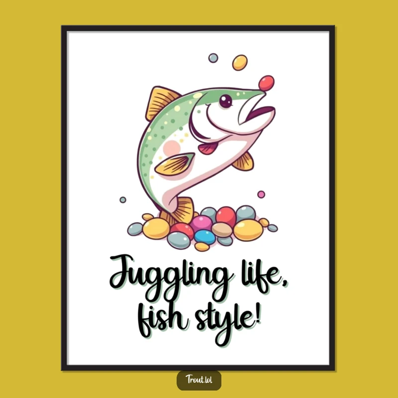 Free Printable Wall Art: Juggling Trout's Talent - Funny Aquatic Downloadable Art