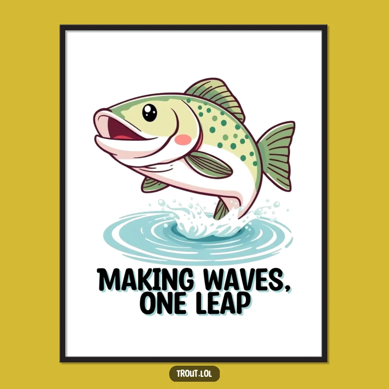 Free Printable Wall Art: Kawaii Trout Leap Funny Downloadable Decor