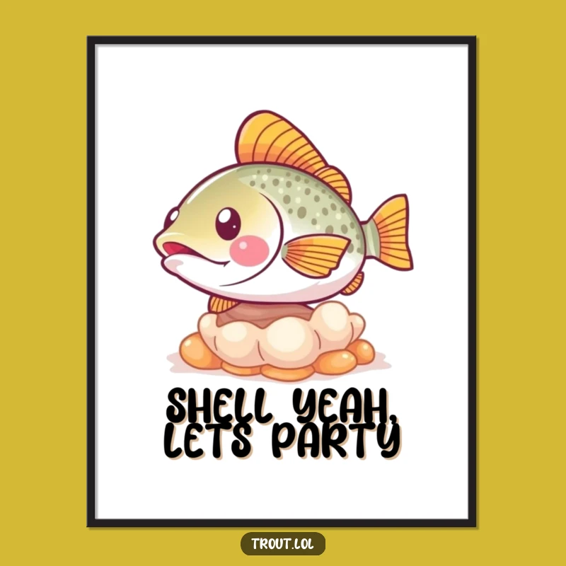 Free Printable Wall Art: Playful Trout & Shell, Funny Downloadable Ocean Decor