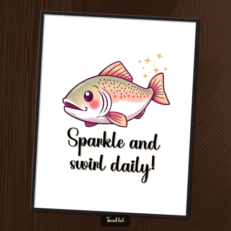Funny Free Printable Wall Art: A trout creates a happy swirl, leaving a magical trail of sparkles on the wall.