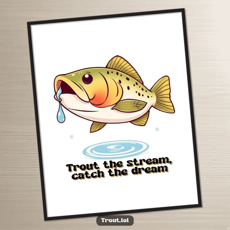 Funny Free Printable Wall Art: A trout with a look of pure bliss catches a water droplet perfectly on its nose.