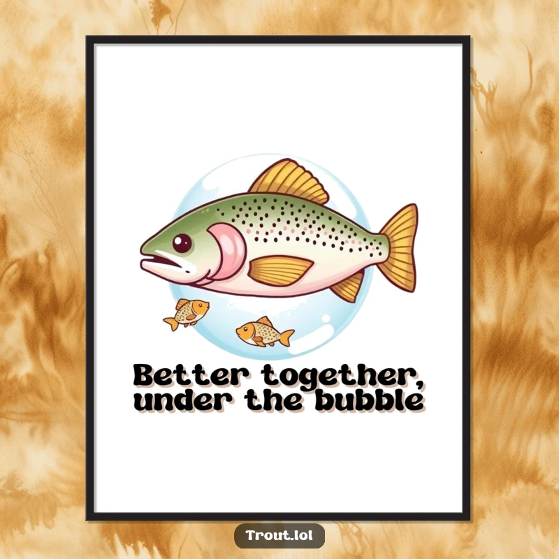 Funny Free Printable Wall Art: A trout and a smaller fish share a tiny bubble, a heartwarming and humorous downloadable scene.