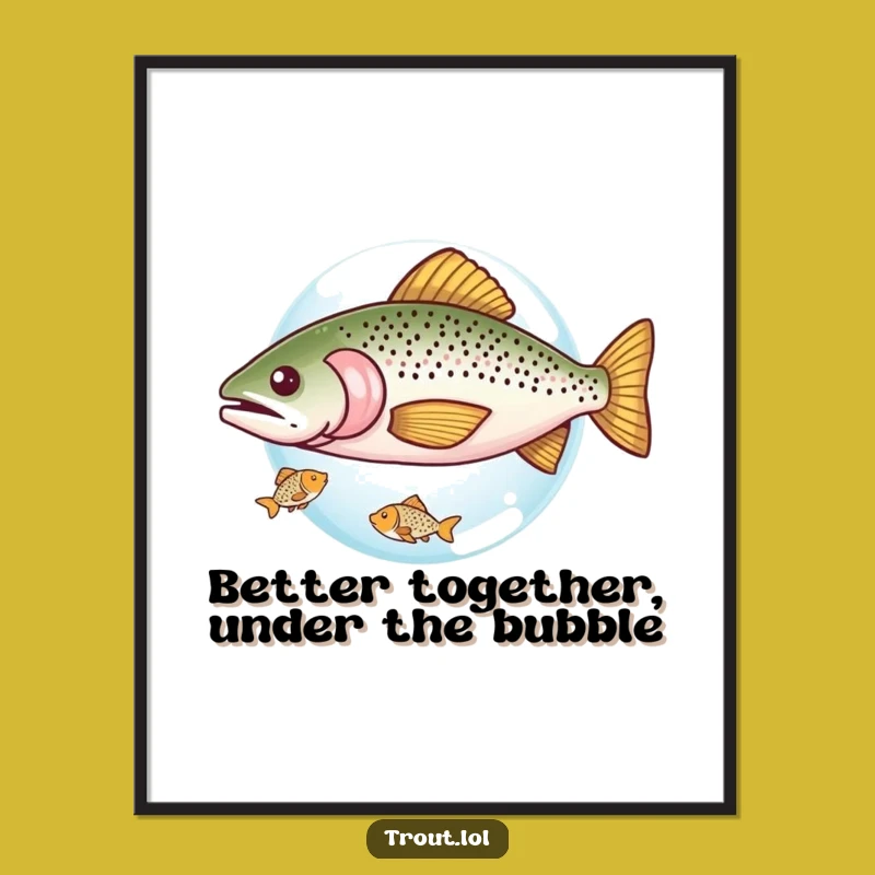 Funny Free Printable Trout Wall Art: Buddy Fish Bubble Design Downloadable