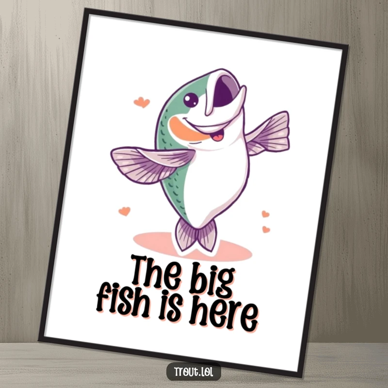 Funny Free Printable Wall Art: A trout captured mid-air doing a full-body celebratory flip, bringing joy and humor.
