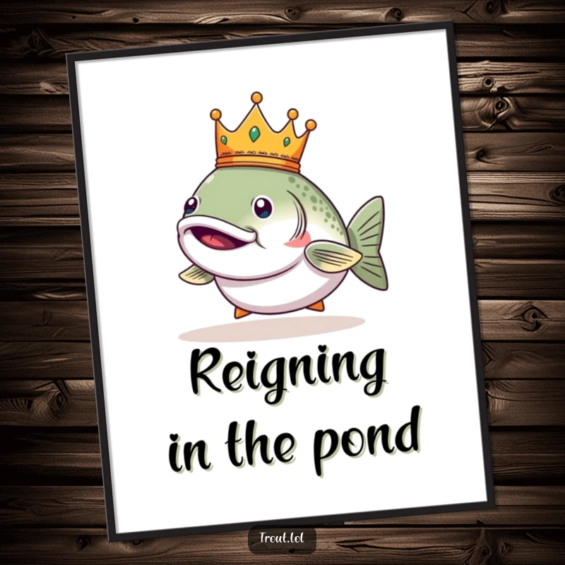 Funny Free Printable Wall Art: Smug trout wearing a tiny crown, exuding regal and humorous charm.