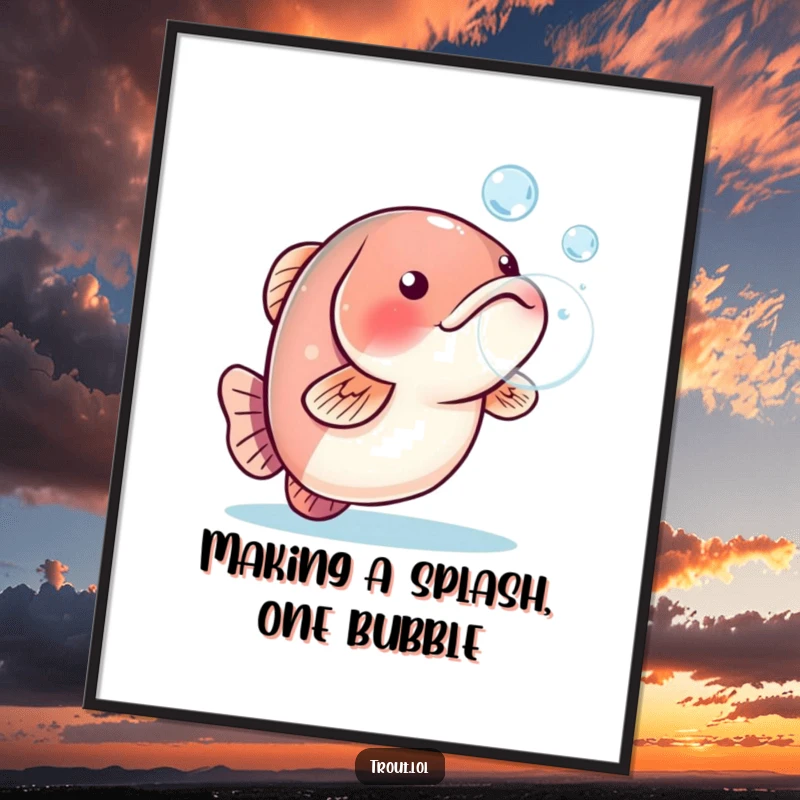 Funny Free Printable Wall Art: Trout playfully blowing a water bubble, a whimsical and charming addition.