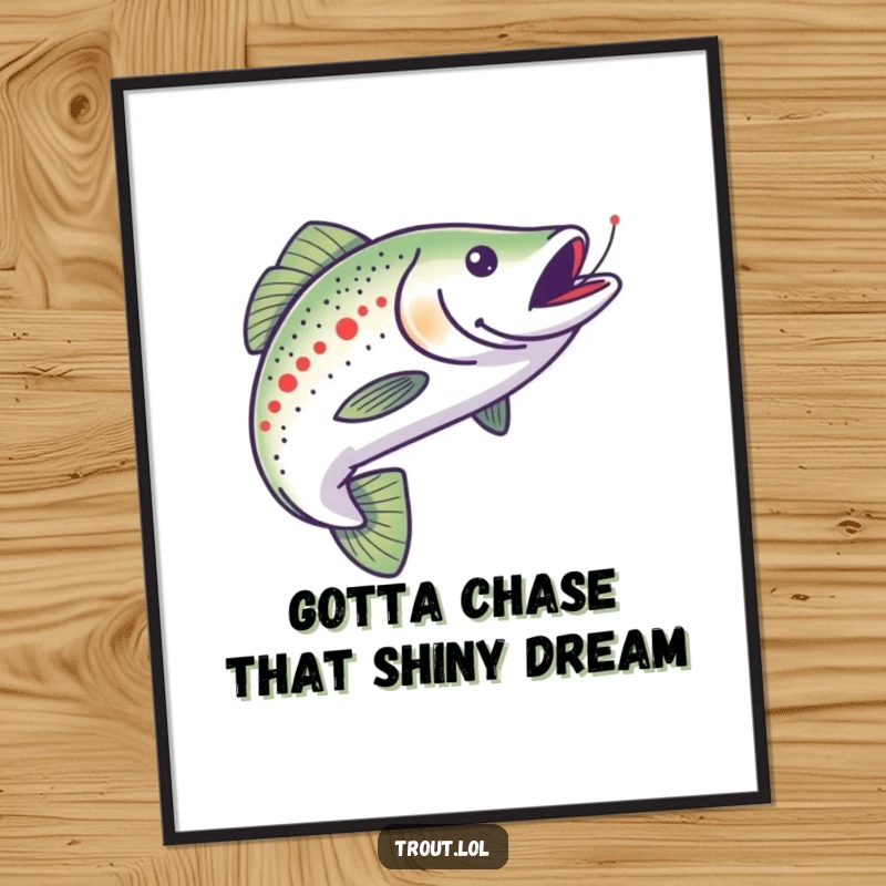 Funny Free Printable Wall Art: A trout in hot pursuit of a small, sparkling minnow, creating a lively and humorous scene.