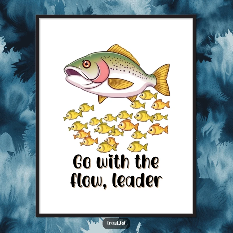 Funny Free Printable Wall Art: A trout playfully nudges a school of fish, making them scatter.