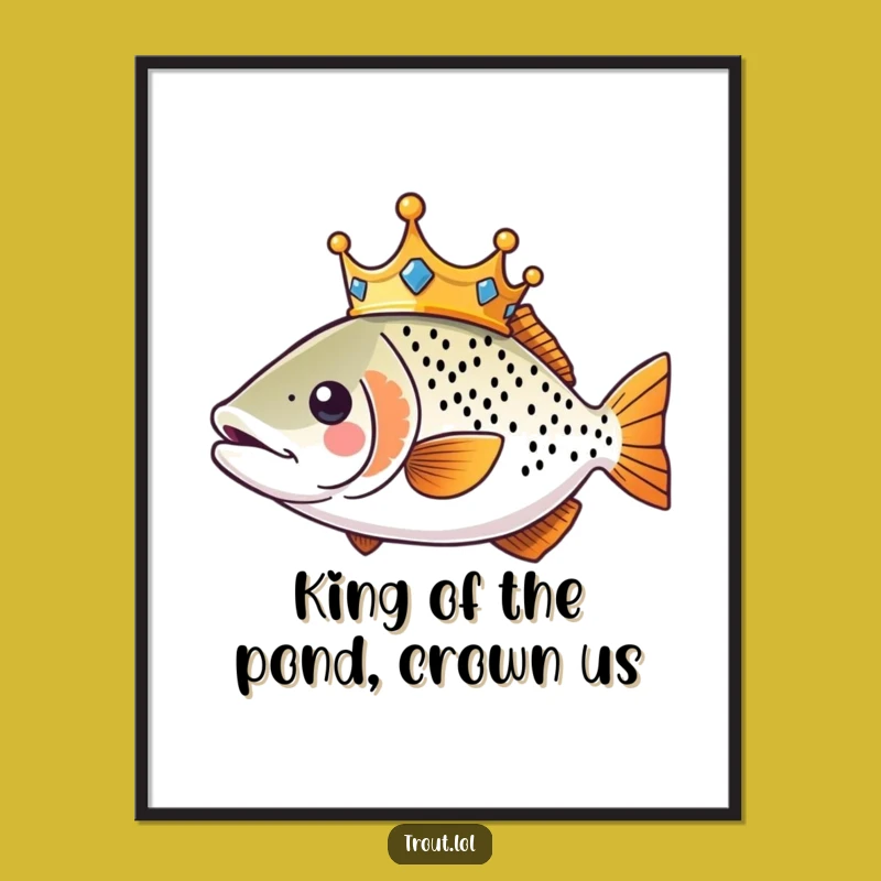 Funny Free Printable Wall Art: Kawaii Trout King Crown Downloadable Art Decor