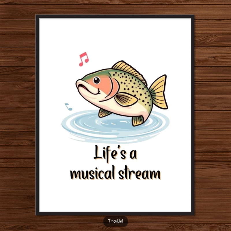Funny Free Printable Wall Art: A trout is depicted humming a happy tune, with musical notes in the water.