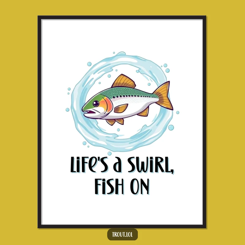 Funny Free Printable Trout Wall Art: Dizzy Fish Swirl Design Downloadable