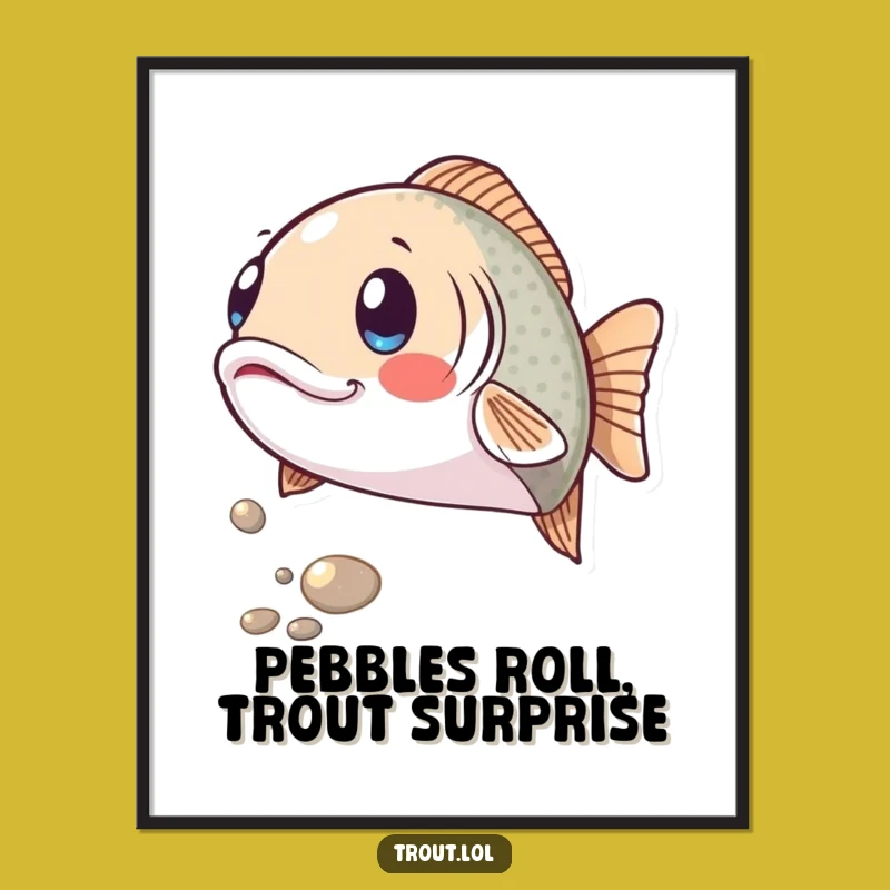 Funny Free Printable Trout Wall Art: Surprised Fish Pebble Design Downloadable