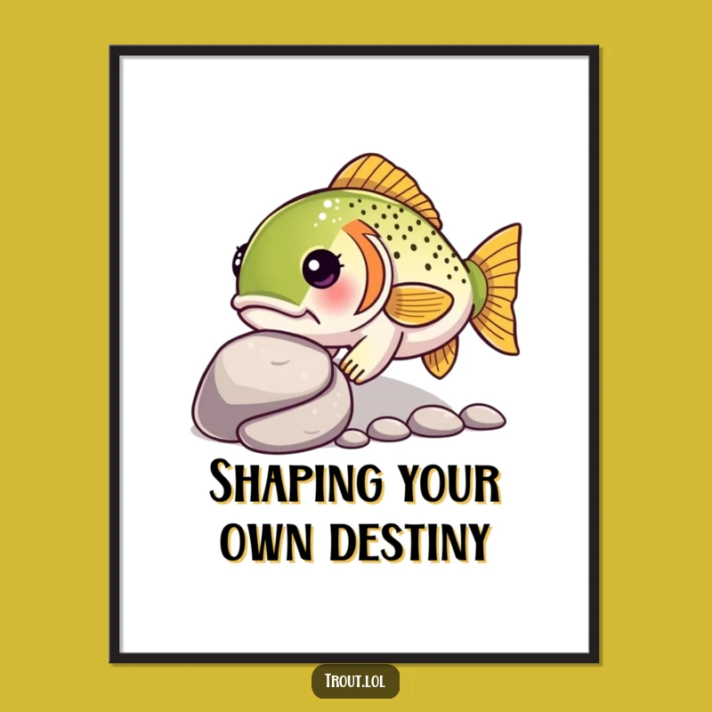 Free Printable Wall Art: Determined Kawaii Trout - Funny & Focused Downloadable Decor