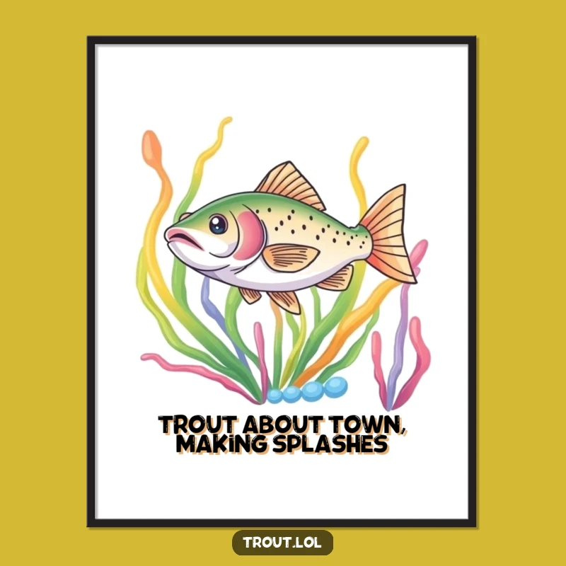 Funny Free Printable Wall Art: Darting Trout, Aquatic Downloadable Decor