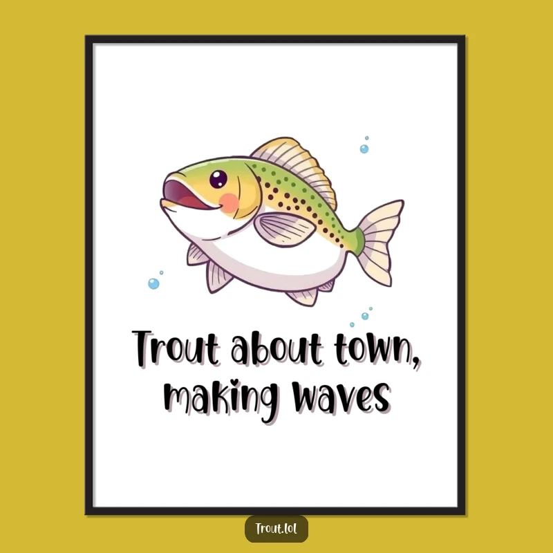 Free Printable Wall Art: Funny Twirling Trout, Downloadable Underwater Decor for Fish Enthusiasts
