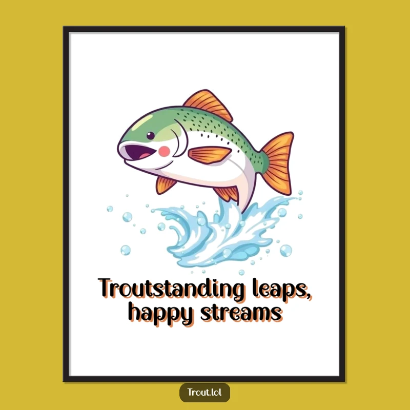 Funny Free Printable Wall Art: Kawaii Trout Wave, Whimsical Decor