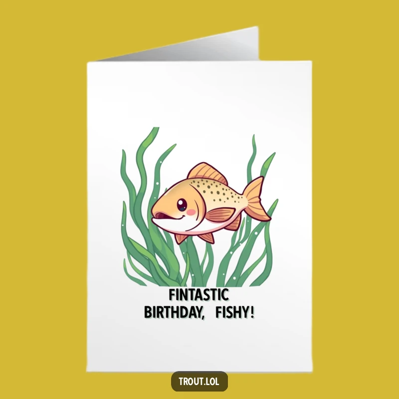 Free Printable Birthday Card: Funny Kawaii Trout Grinning Through Seaweed Fun