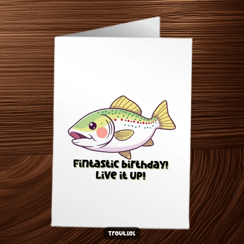 Funny Free Printable Birthday Card featuring a gleeful trout with fins spread wide, soaring through the water with pure joy and birthday wishes.