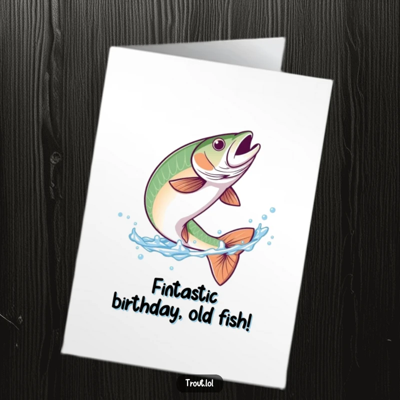 Funny Free Printable Birthday Card: A trout performs a graceful flip in clear blue water, celebrating your special day.