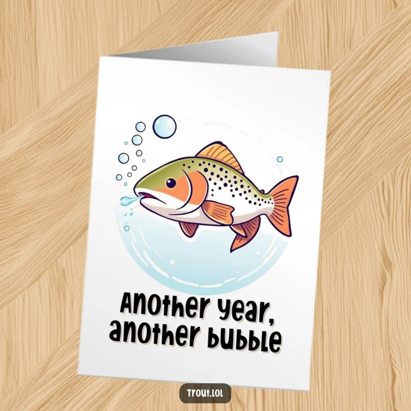 Funny Free Printable Birthday Card featuring a trout blowing bubbles underwater, a whimsical and cheerful design.