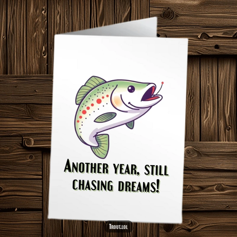 Funny Free Printable Birthday Card: A trout joyfully pursuing a shimmering minnow, capturing a moment of pure excitement.