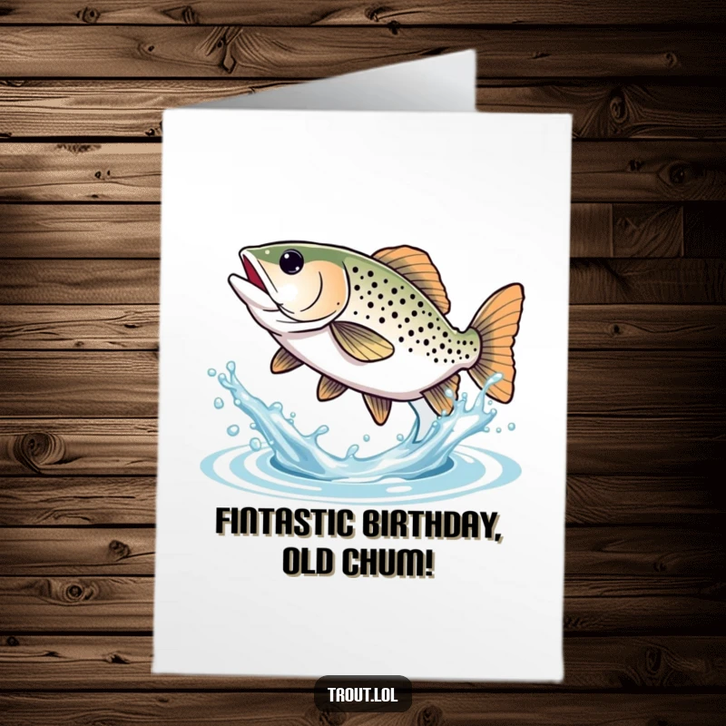 Funny Free Printable Birthday Card featuring a joyful trout splashing water with its tail, perfect for a humorous greeting.
