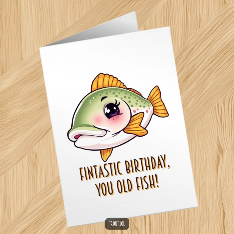 Funny Free Printable Birthday Card: Mischievous trout winking slyly, suggesting a funny secret, perfect for humor lovers.