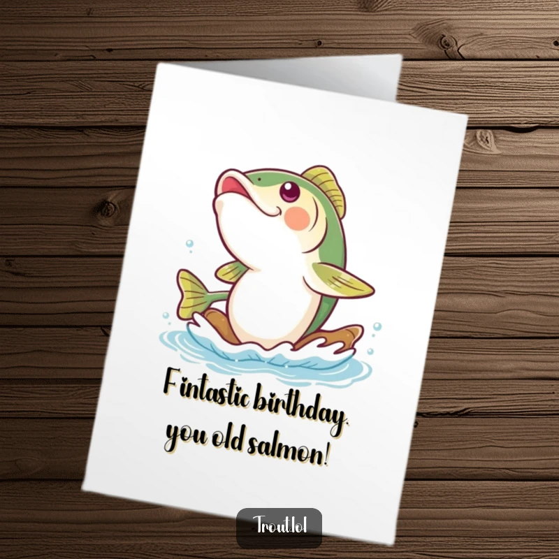 Funny Free Printable Birthday Card featuring a trout giggling uncontrollably while floating down a peaceful, gentle river current.