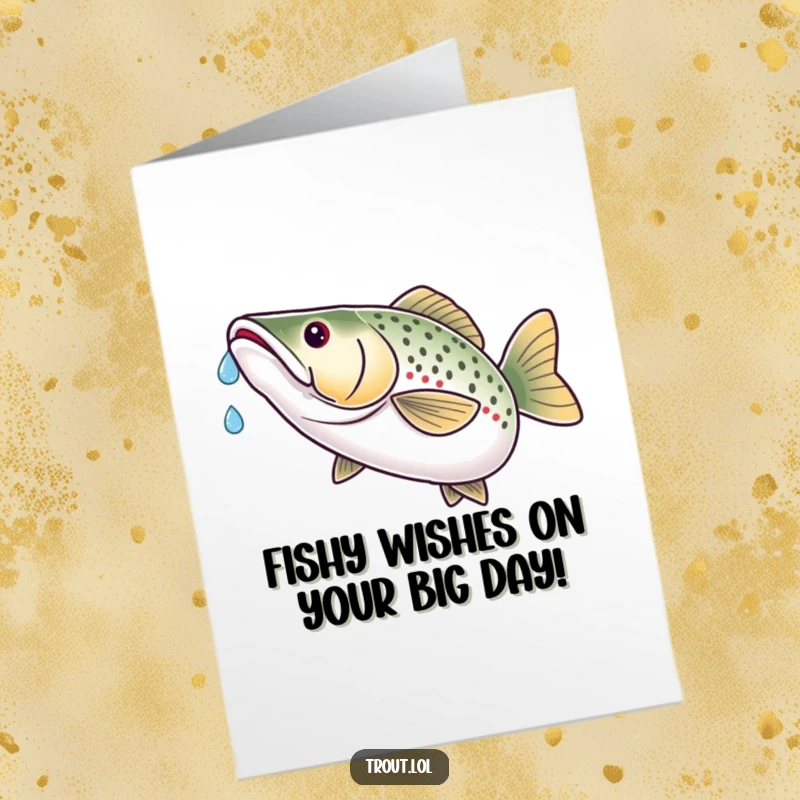 Funny Free Printable Birthday Card: Smug trout catching a water droplet on its nose with pure satisfaction, celebrating a birthday.
