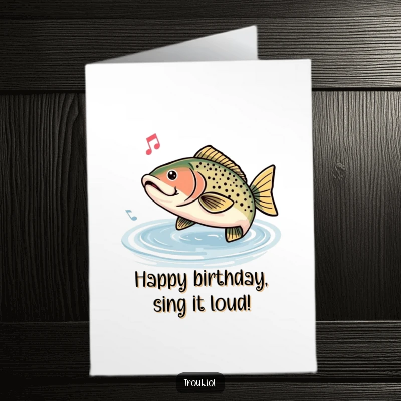 Funny Free Printable Birthday Card: A trout hums a happy tune, surrounded by musical notes.