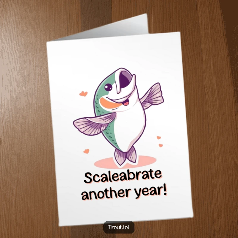 Funny Free Printable Birthday Card: A trout joyfully flips its entire body in a celebratory motion for a birthday.