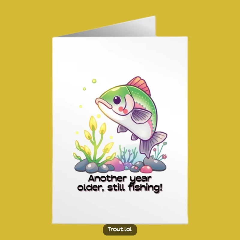 Trout Birthday Card Free Printable: Funny Fish Reaching for Plant Joyful Downloadable Gift