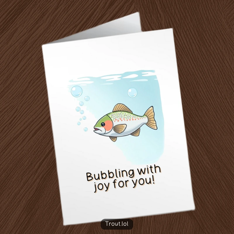Funny Free Printable Congratulations Card featuring a trout blowing cheerful bubbles underwater, signifying a delightful success.