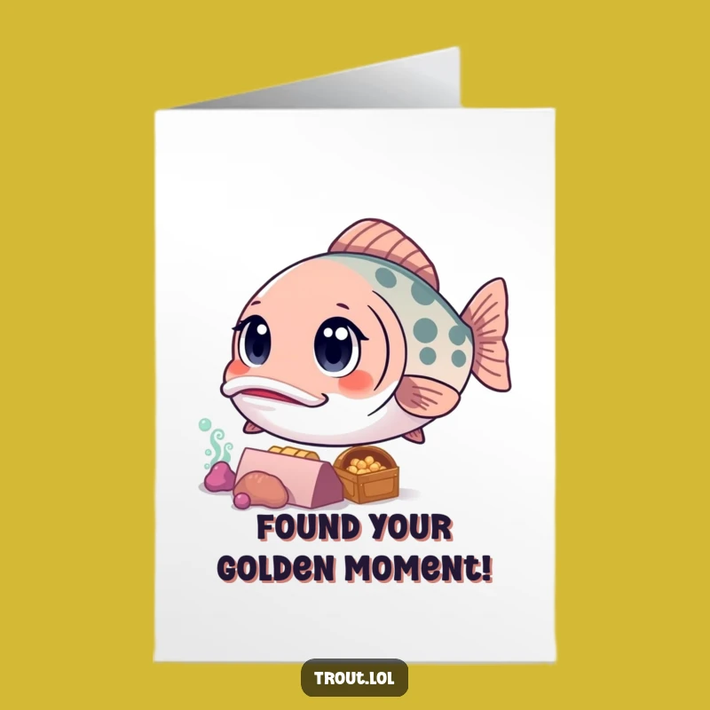 Free Printable Congrats Card: Kawaii Trout Discovers Success Treasure