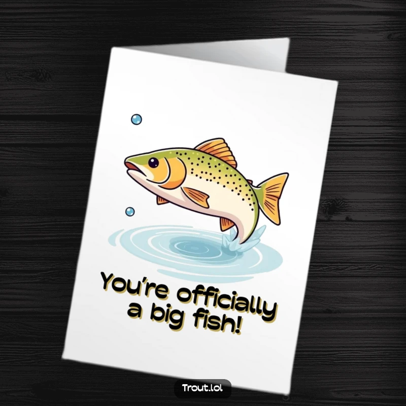 Funny Free Printable Congratulations Card: A happy trout joyfully leaps from the water, mid-splash.