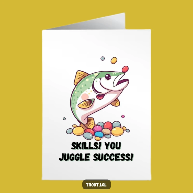 Free Printable Congrats Card: Juggling Trout's Feat - Funny Aquatic Achievement Downloadable