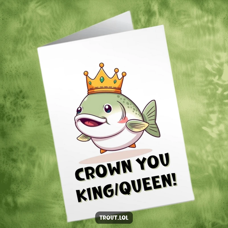 Funny Free Printable Congratulations Card: Smug trout in a crown, exuding regal confidence and joy.